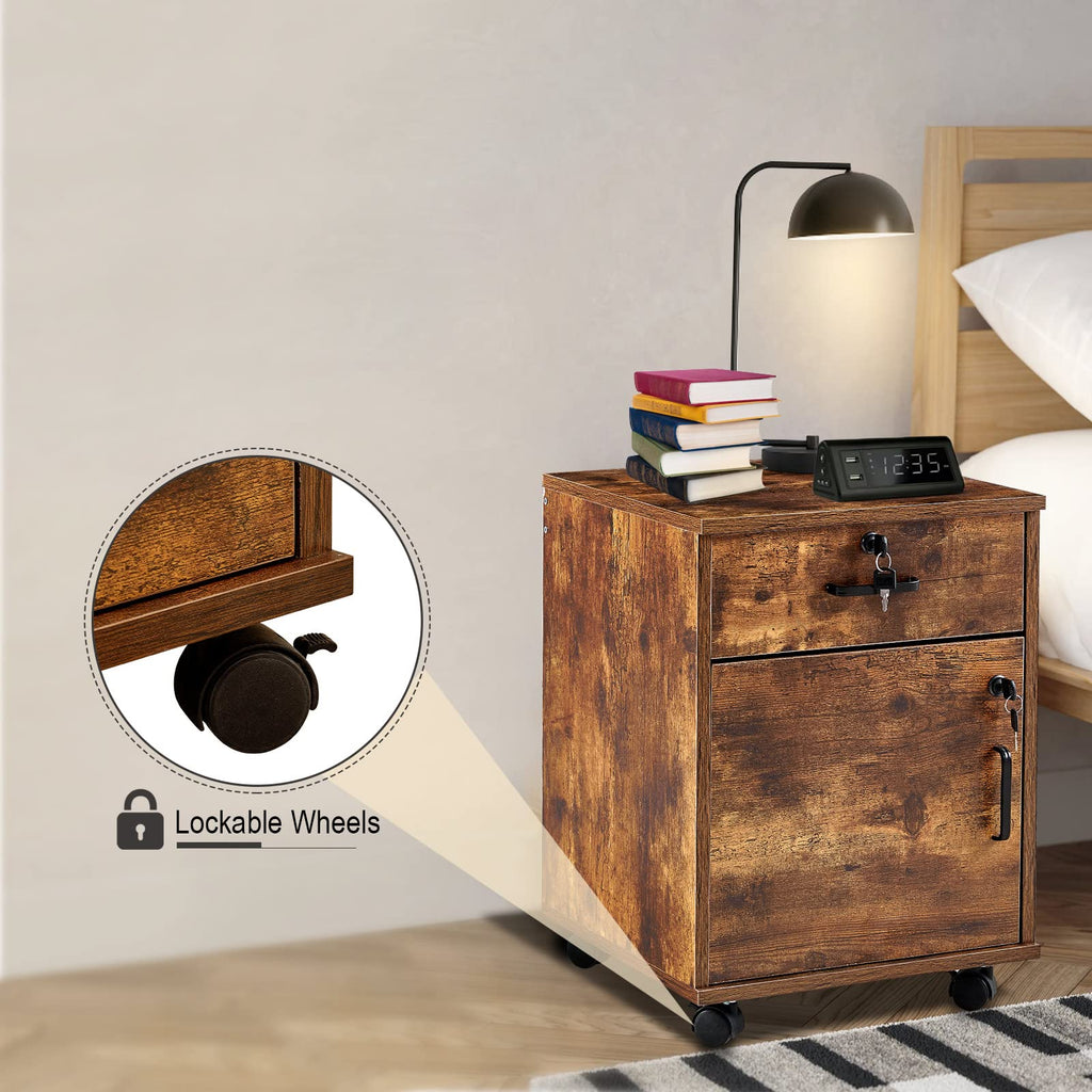 1 Drawer Wood File Cabinet with Lock and Wheels Q44131