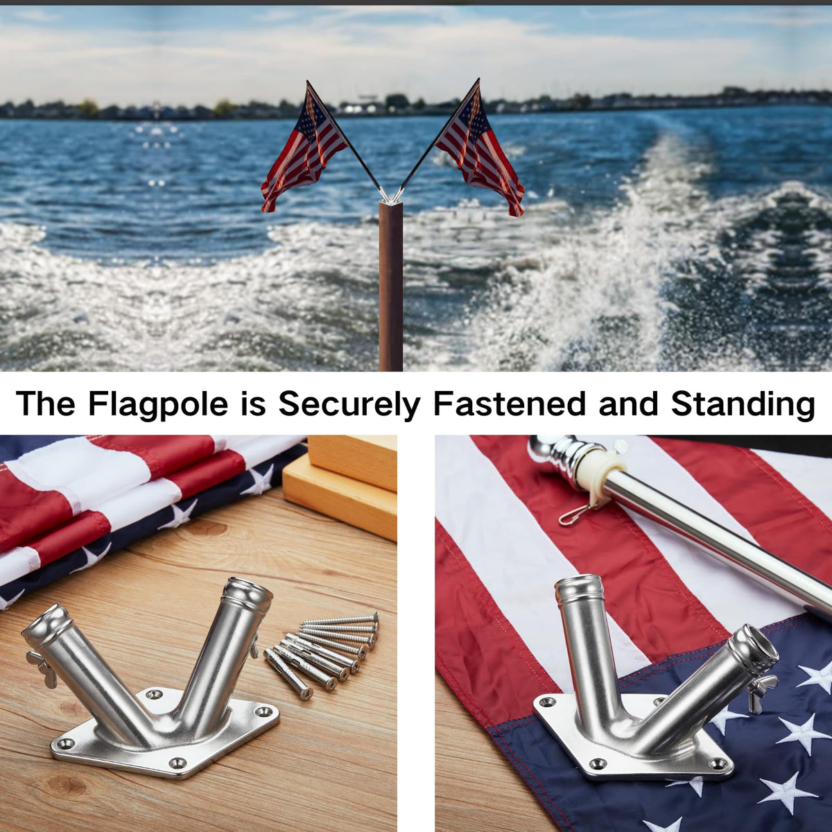 Double Flag Pole Holder 316 Stainless Steel Heavy Duty Q174