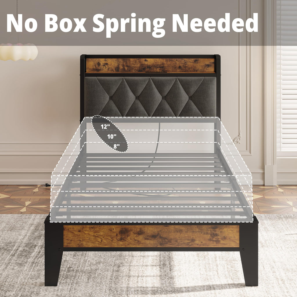 Twin Bed Frame with Storage Headboard M5362