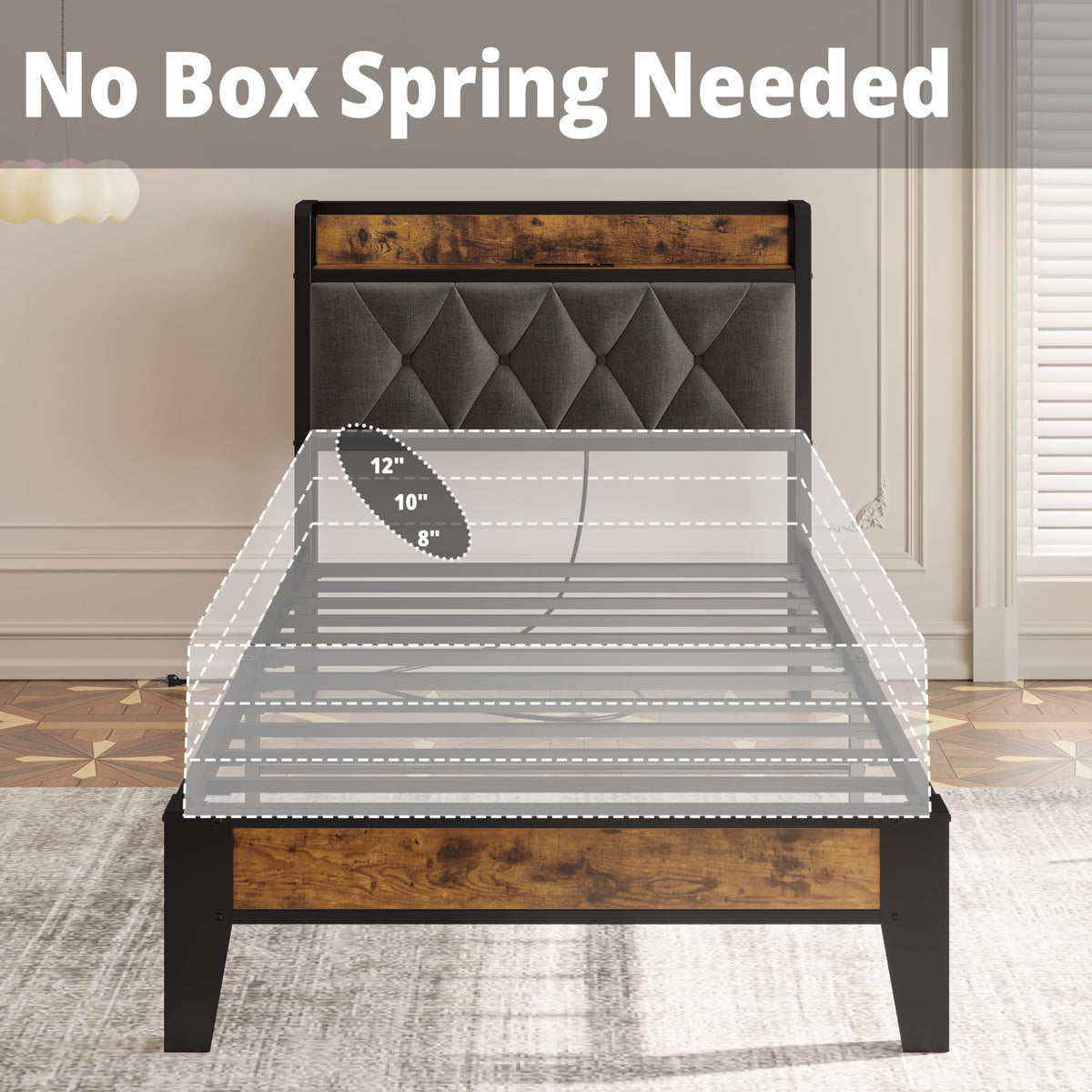 Twin Bed Frame with Storage Headboard M5362