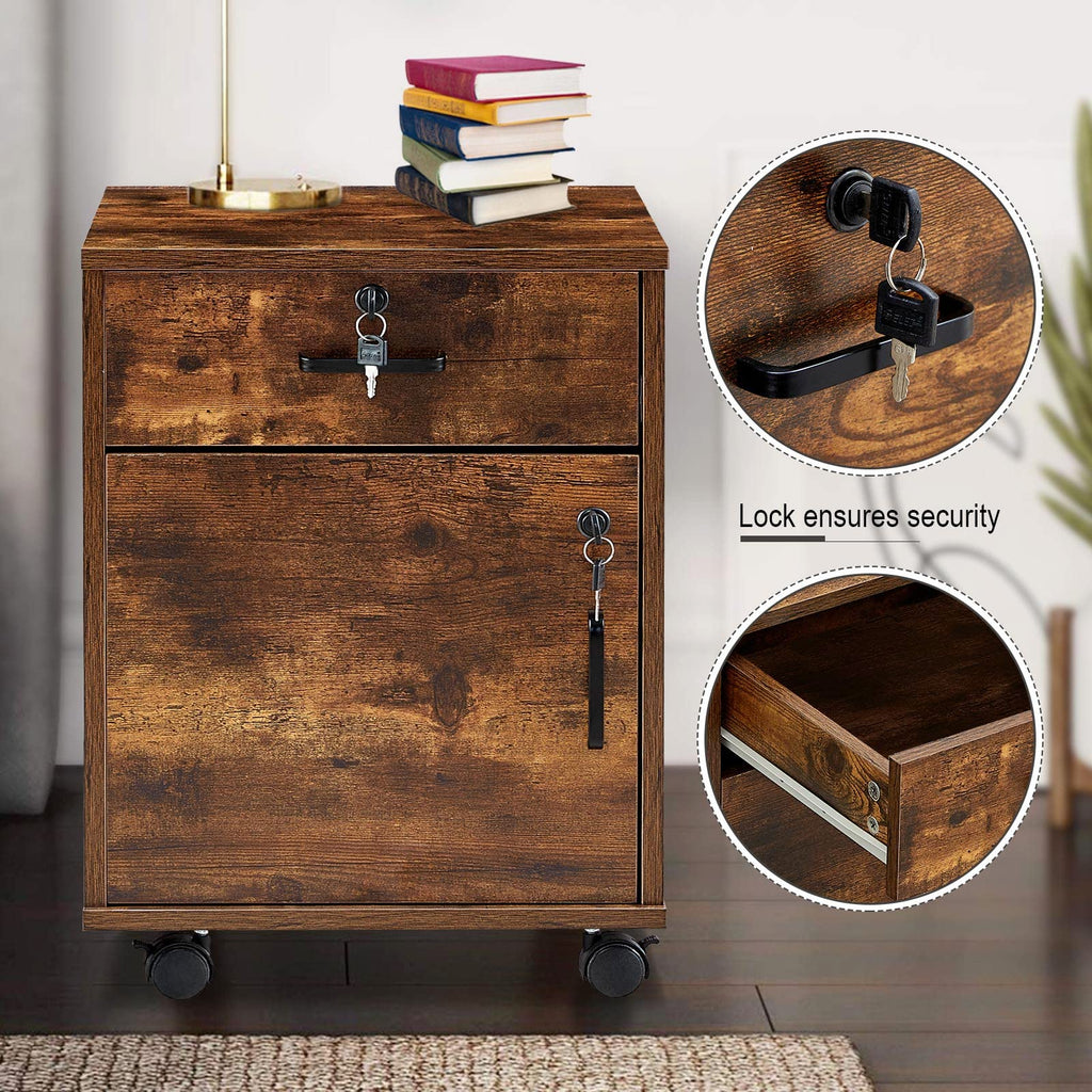 1 Drawer Wood File Cabinet with Lock and Wheels Q44131