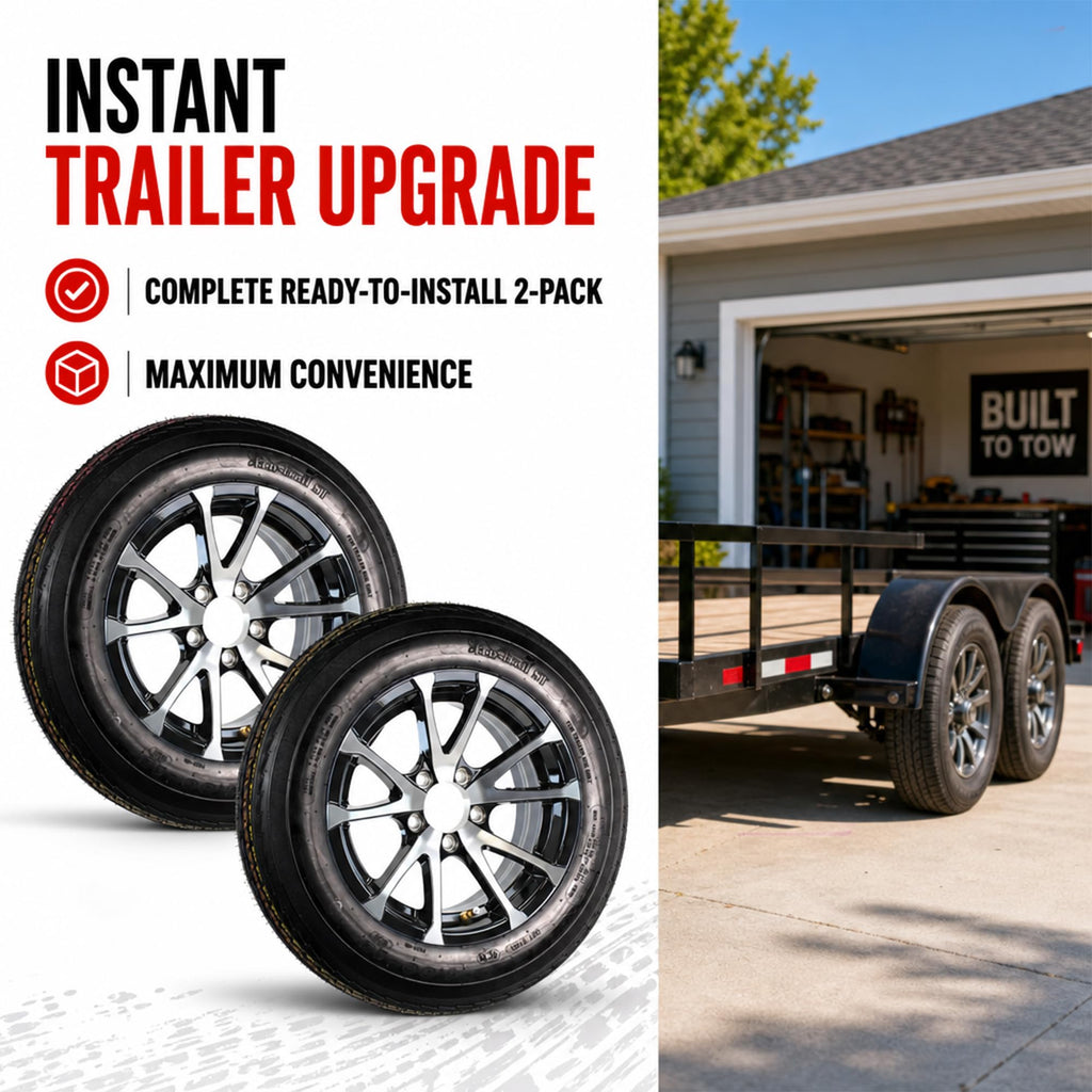 2 Pack Trailer Tire Rim Assembly Black Y1961