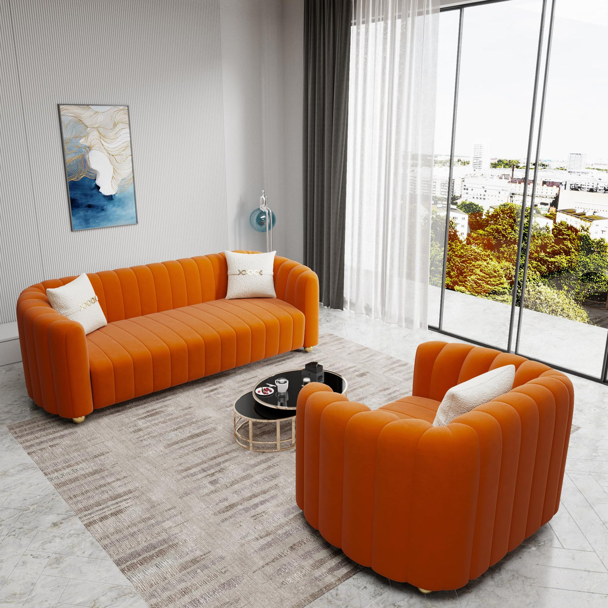 Orange Velvet 2-Piece Sofa H74606