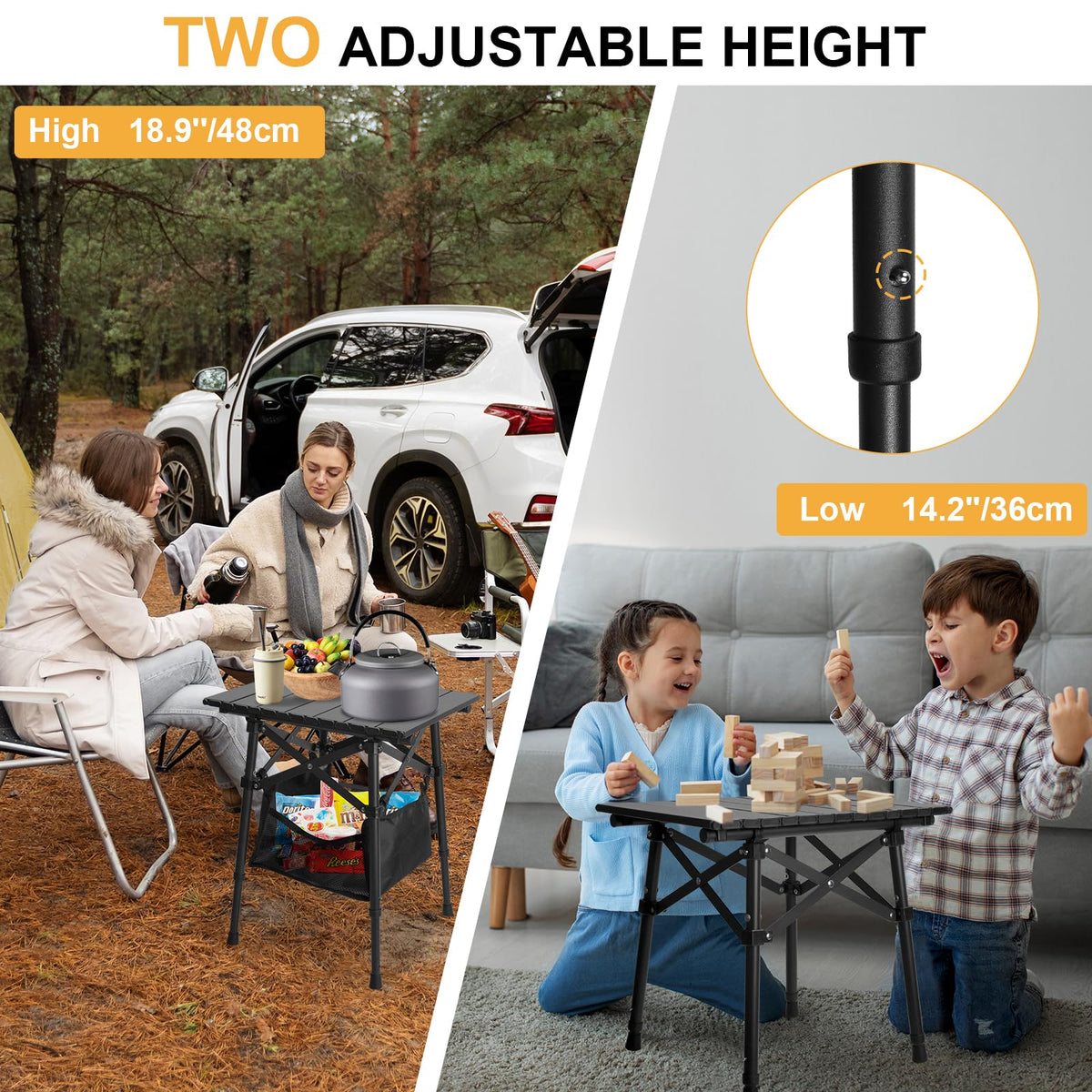 Folding Camping Side Table, Adjustable Height P637260