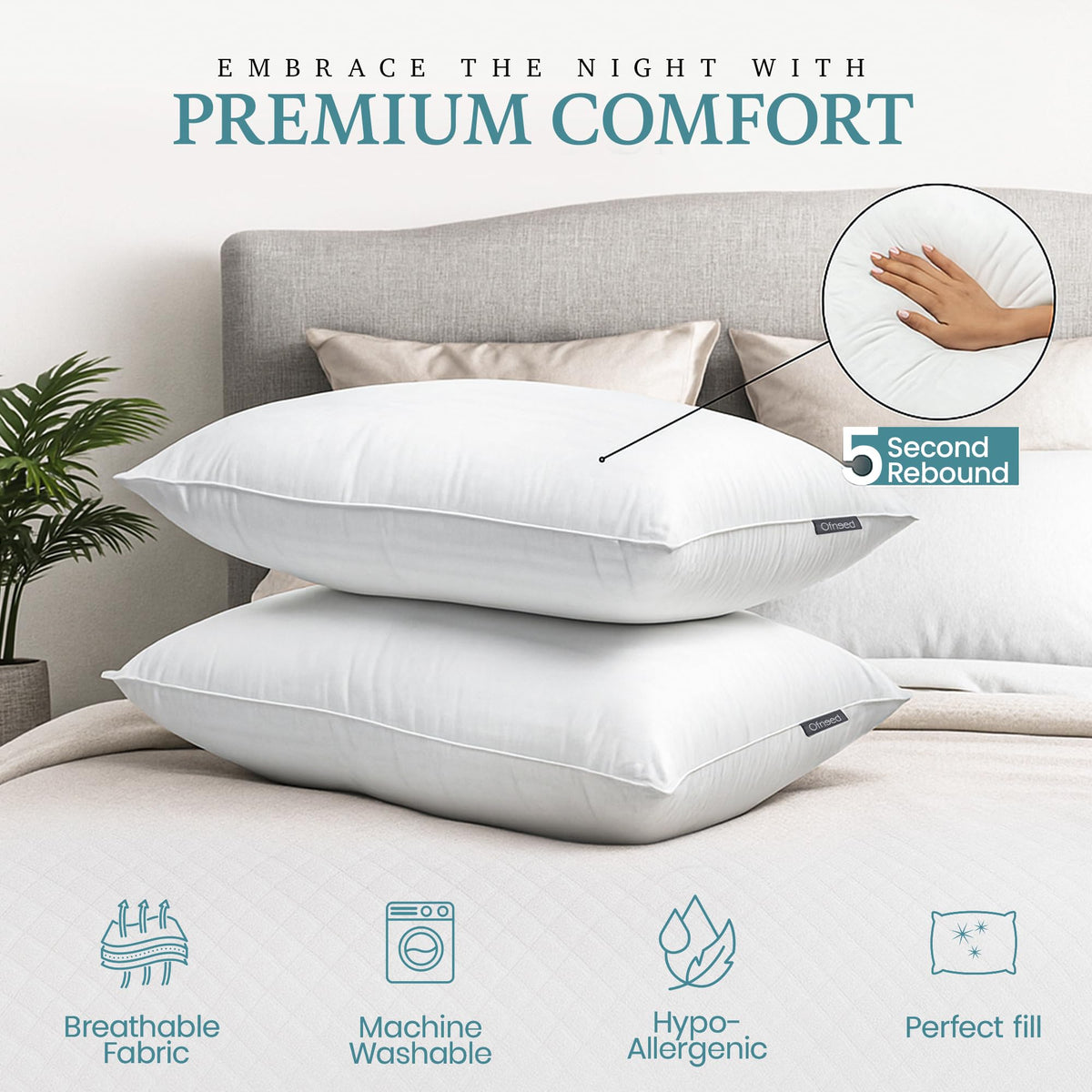 King Size Down Alternative Pillows Set of 2 Cotton Cover 20"x36" P931