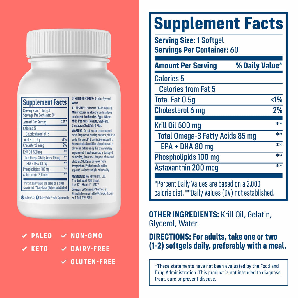 Antarctic Krill Oil 500mg Omega-3 60 Softgels T9534