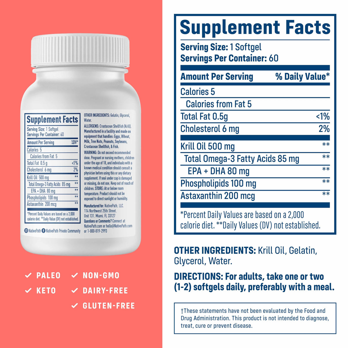 Antarctic Krill Oil 500mg Omega-3 60 Softgels T9534