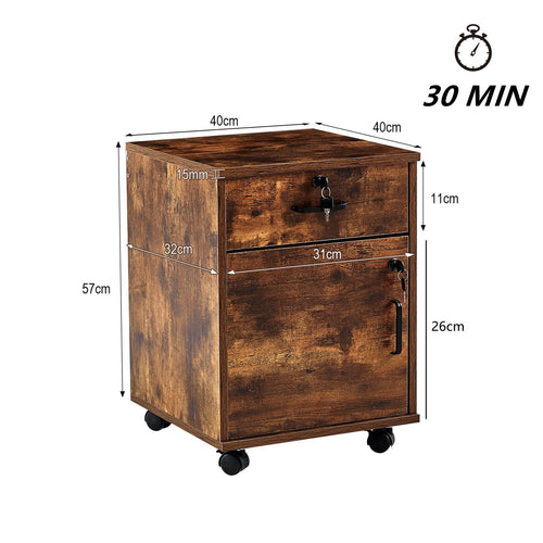 1 Drawer Wood File Cabinet with Lock and Wheels Q44131