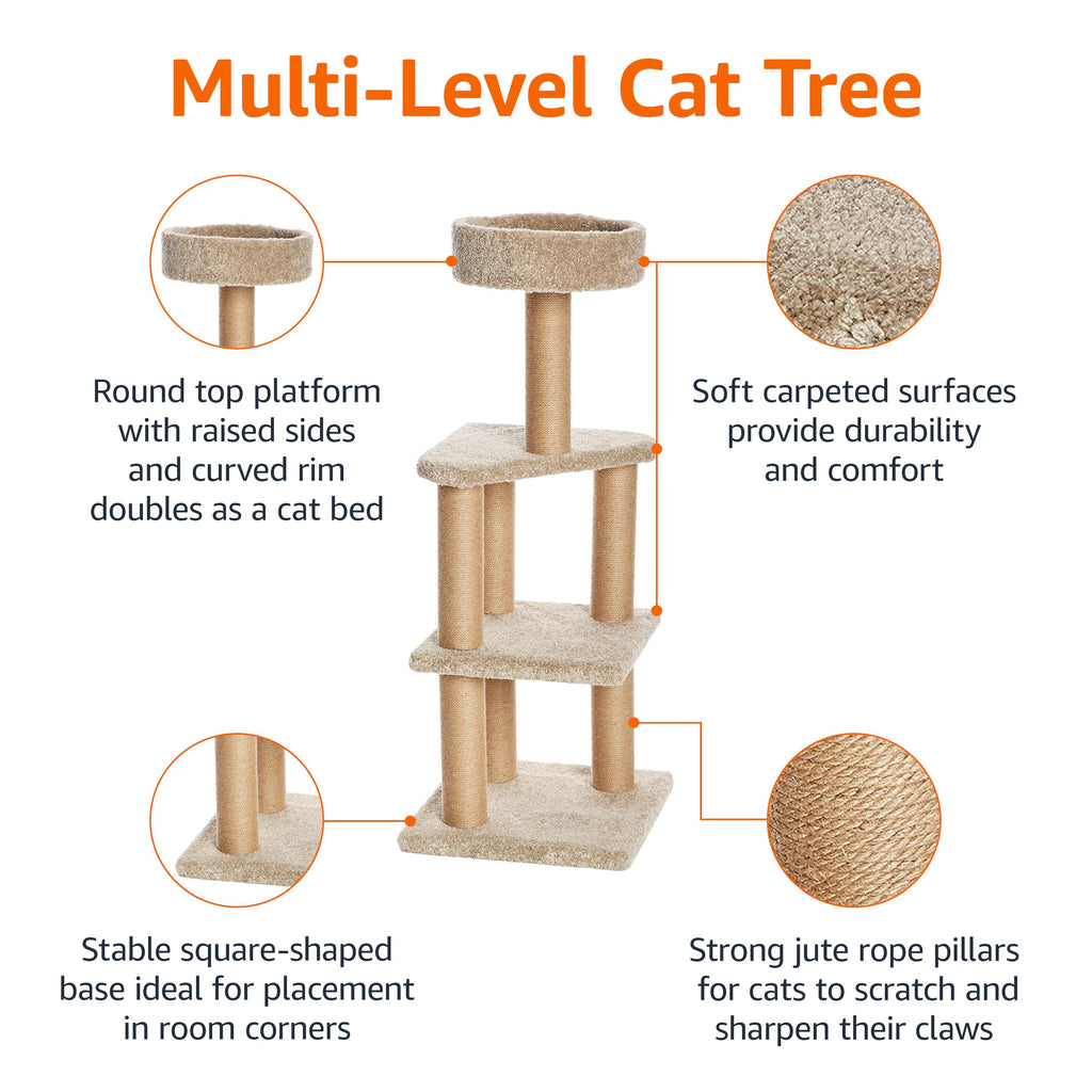 Beige Multi-Level Cat Tree Tower with Scratching Posts L782