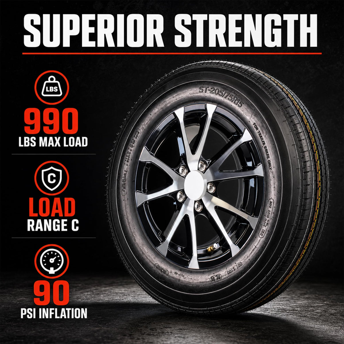2 Pack Trailer Tire Rim Assembly Black Y1961