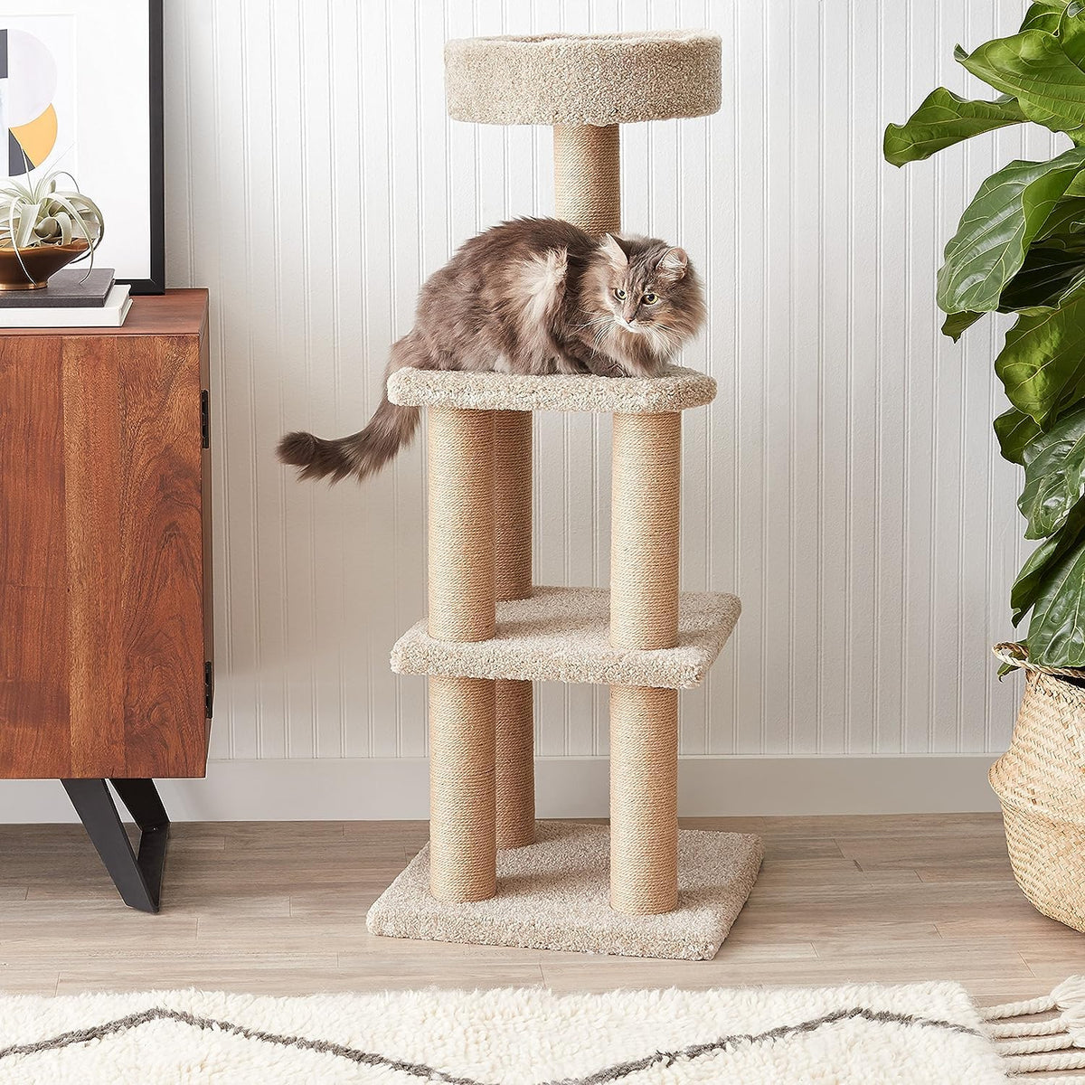 Beige Multi-Level Cat Tree Tower with Scratching Posts L782