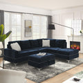 108'' Chenille Navy Blue L-Shaped Sectional Sofa with Storage Ottoman J8758