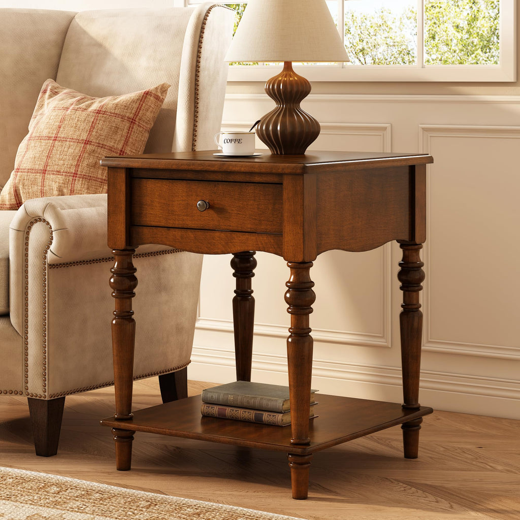 Solid Wood End Table with Drawer P1268