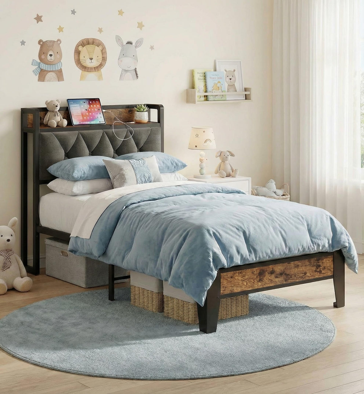 Twin Bed Frame with Storage Headboard M5362