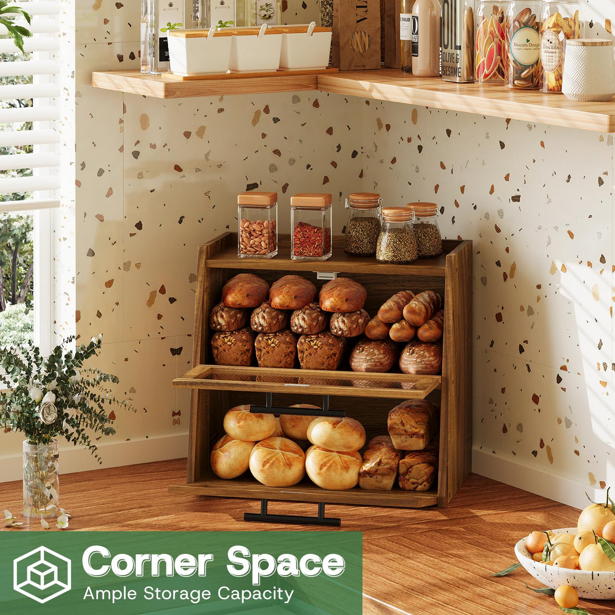 Acacia Wood 2-Layer Bread Box J420