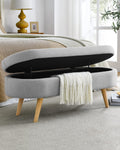 Oval Linen Fabric Upholstered Storage Bench with Solid Wood Legs K893632