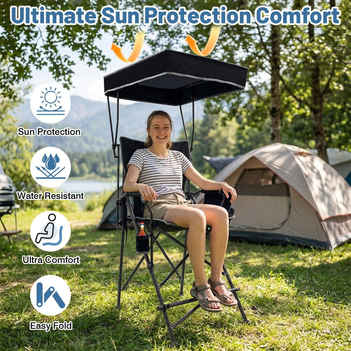 Oversized Folding Director Chair with Canopy and Footrest V909919