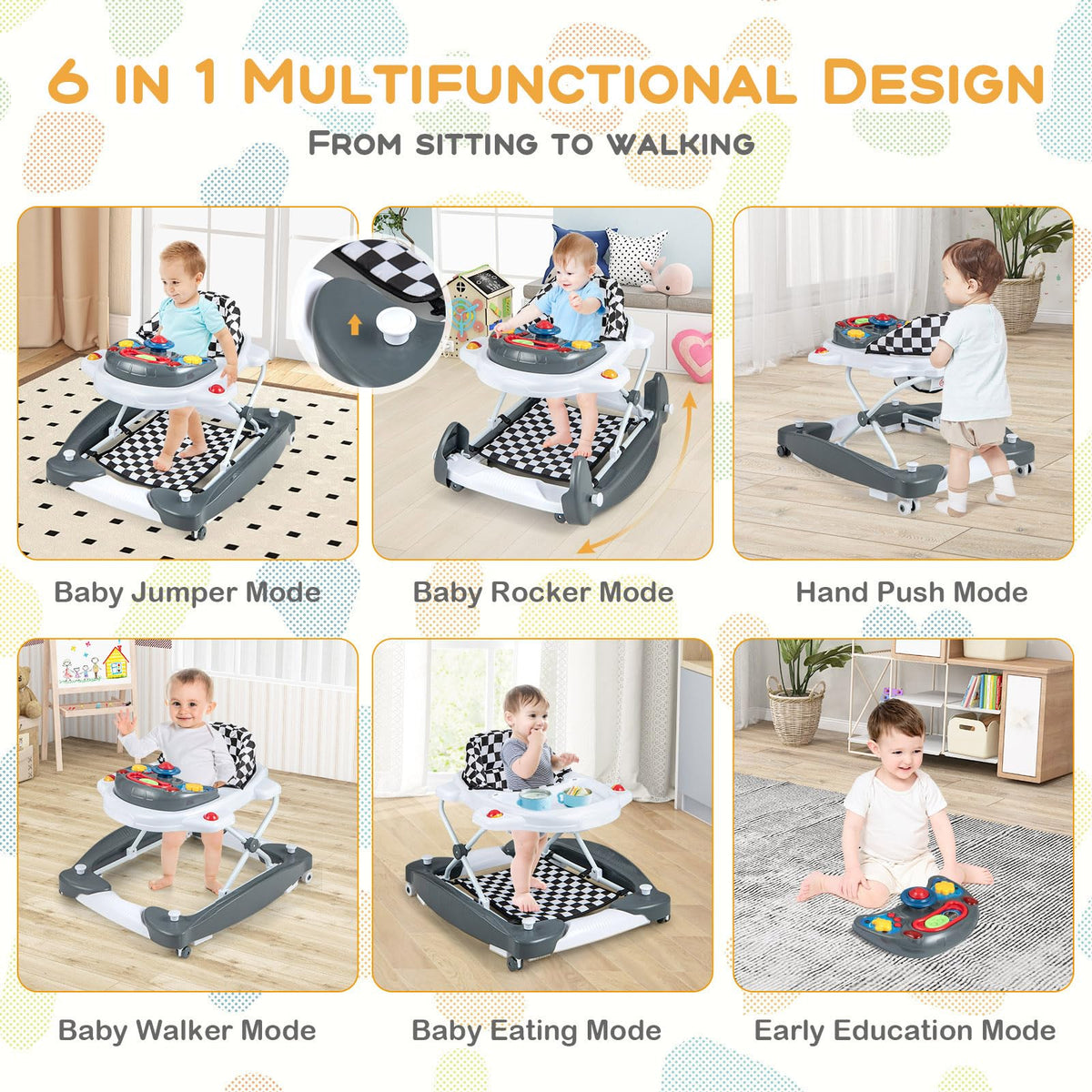 Foldable Adjustable Baby Walker with Wheels N501