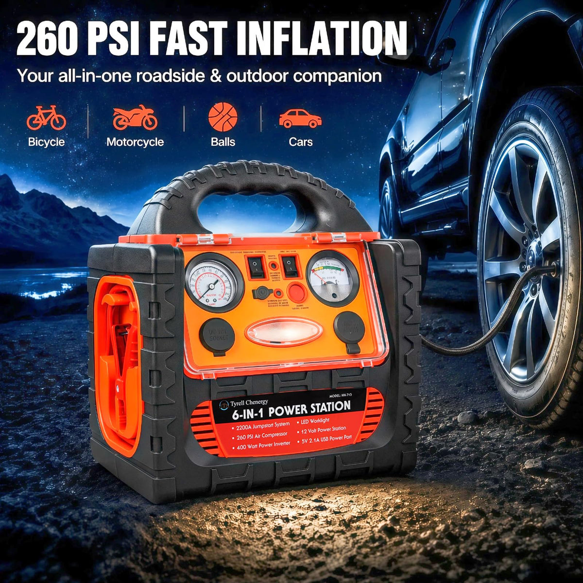 2200 Amp Car Jump Starter with Air Compressor S827