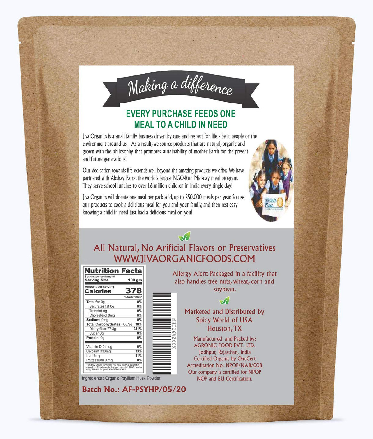 Psyllium Husk Powder 1.75 LB Gluten Free Unflavored A96697