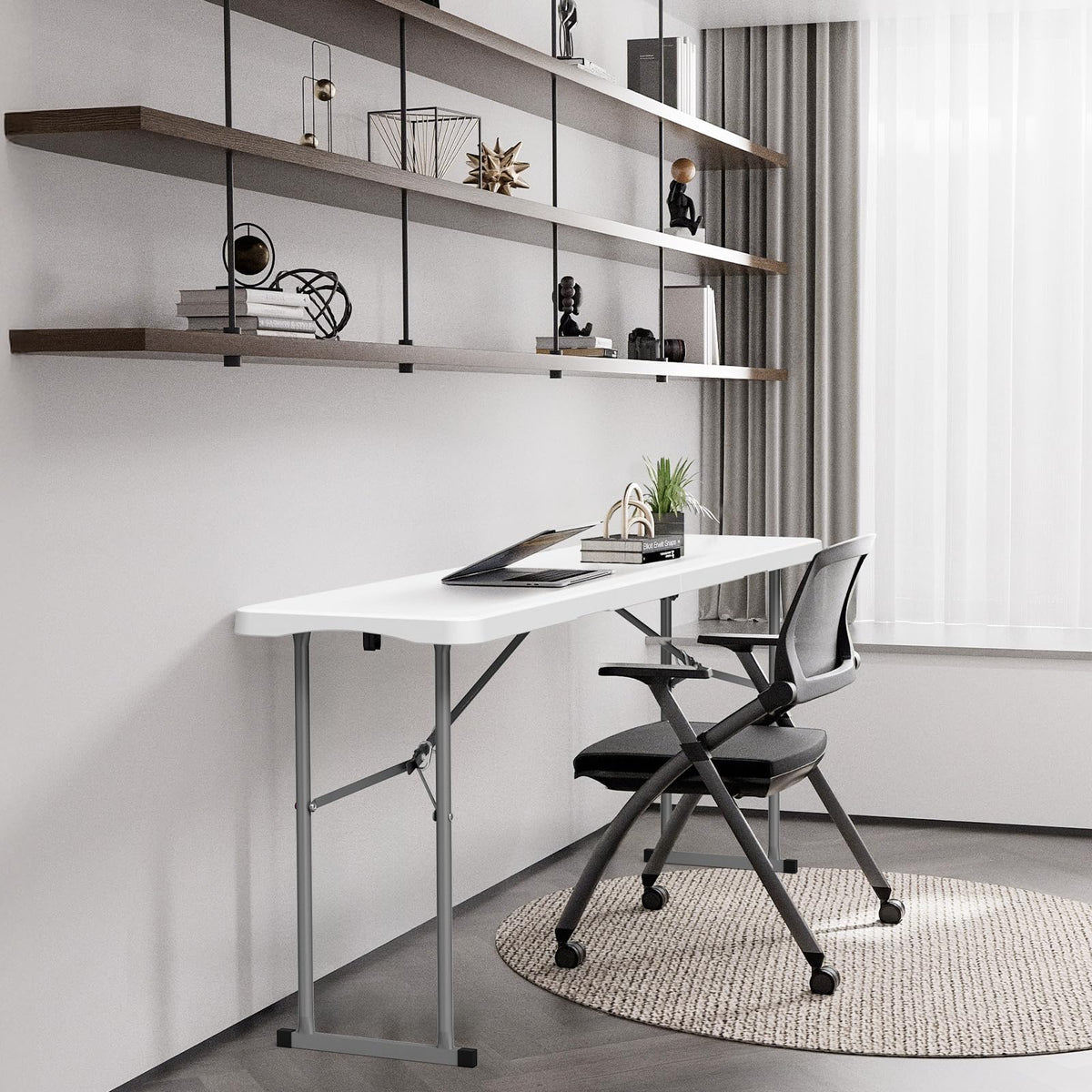 White 6 FT Narrow Folding Table Set of 2 Q28133