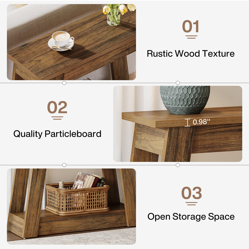 Wood End Table with 2 Storage Shelves R416
