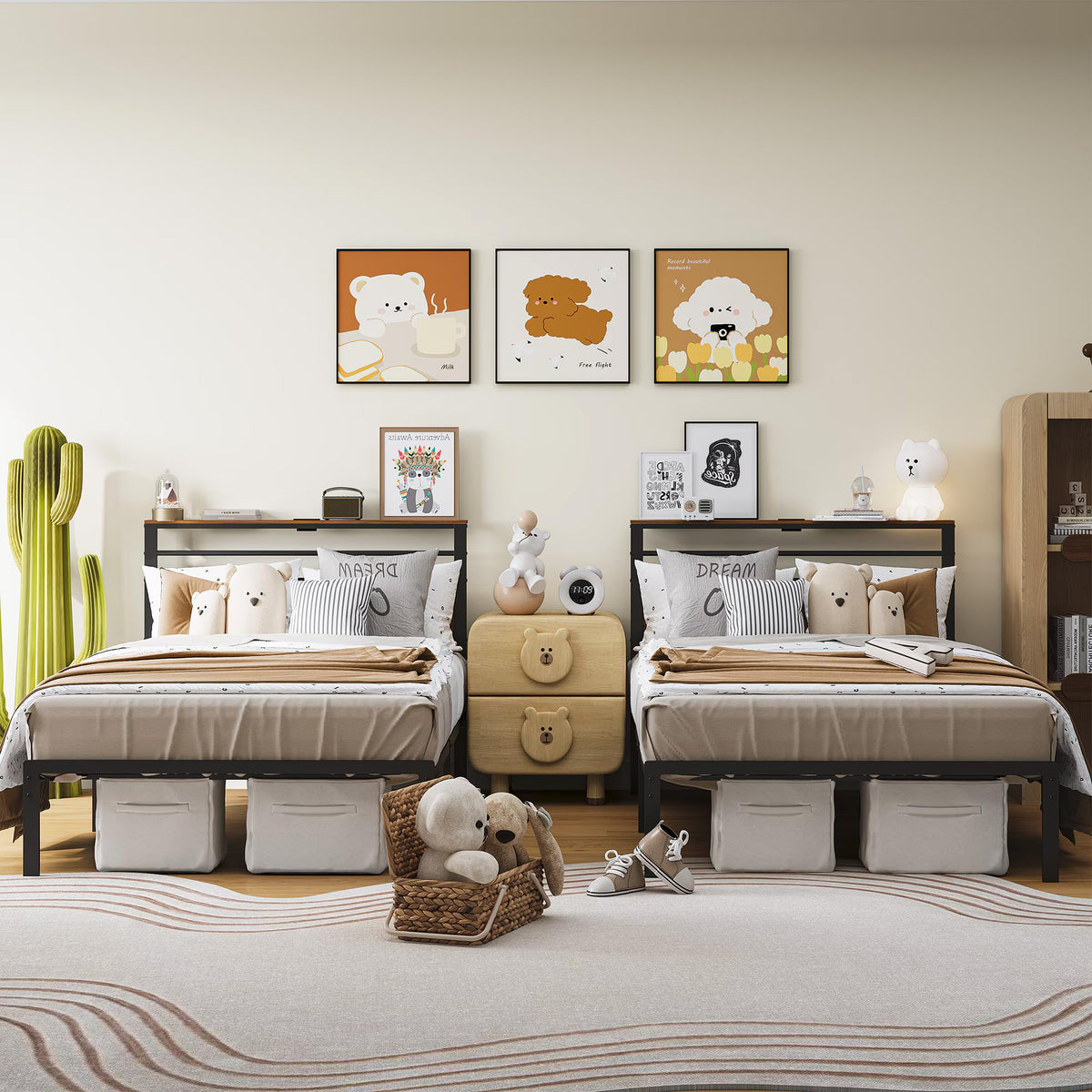 Twin Bed Frame with LED Lights & Charging Station I1687