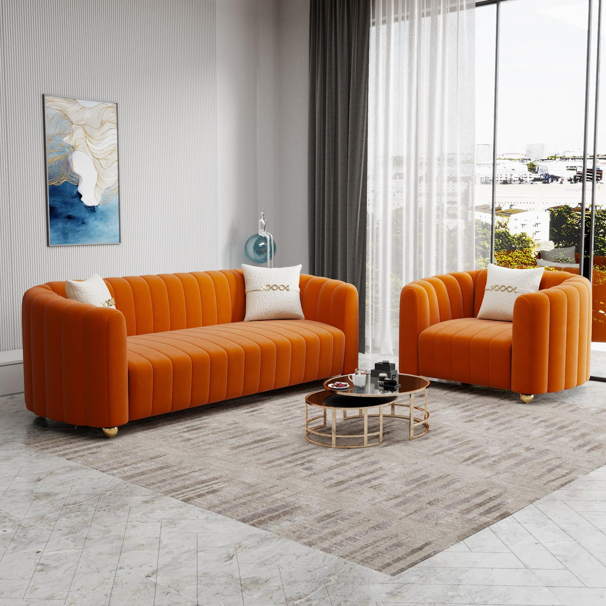 Orange Velvet 2-Piece Sofa H74606