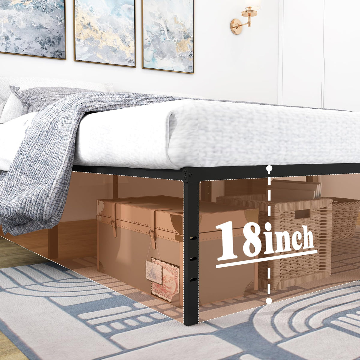 King Size Black Metal Bed Frame with Underbed Storage D558394