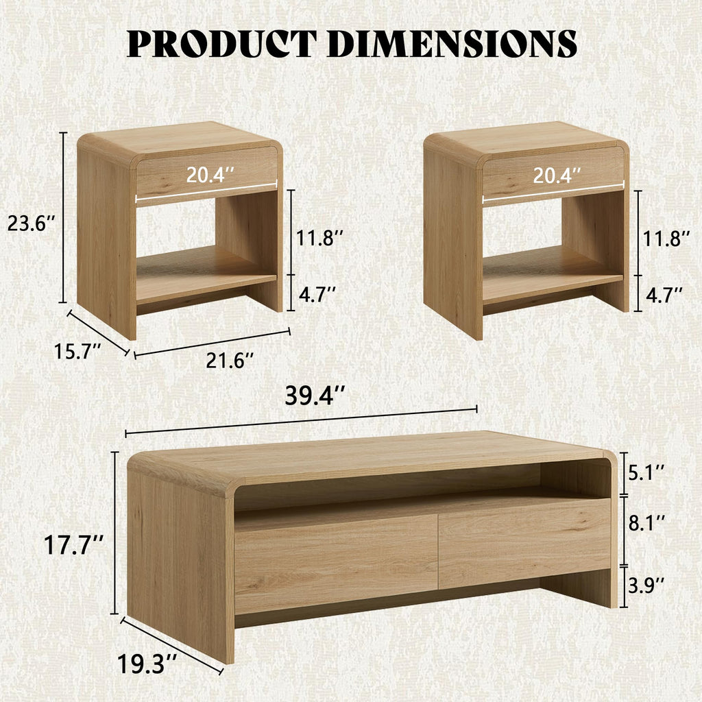 3-Piece Coffee Table Set with 2 End Tables Q874