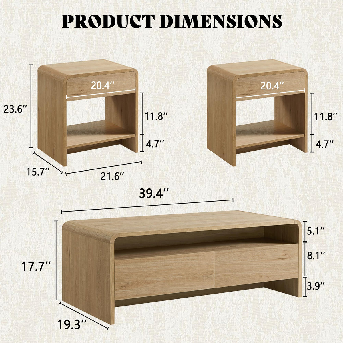 3-Piece Coffee Table Set with 2 End Tables Q874