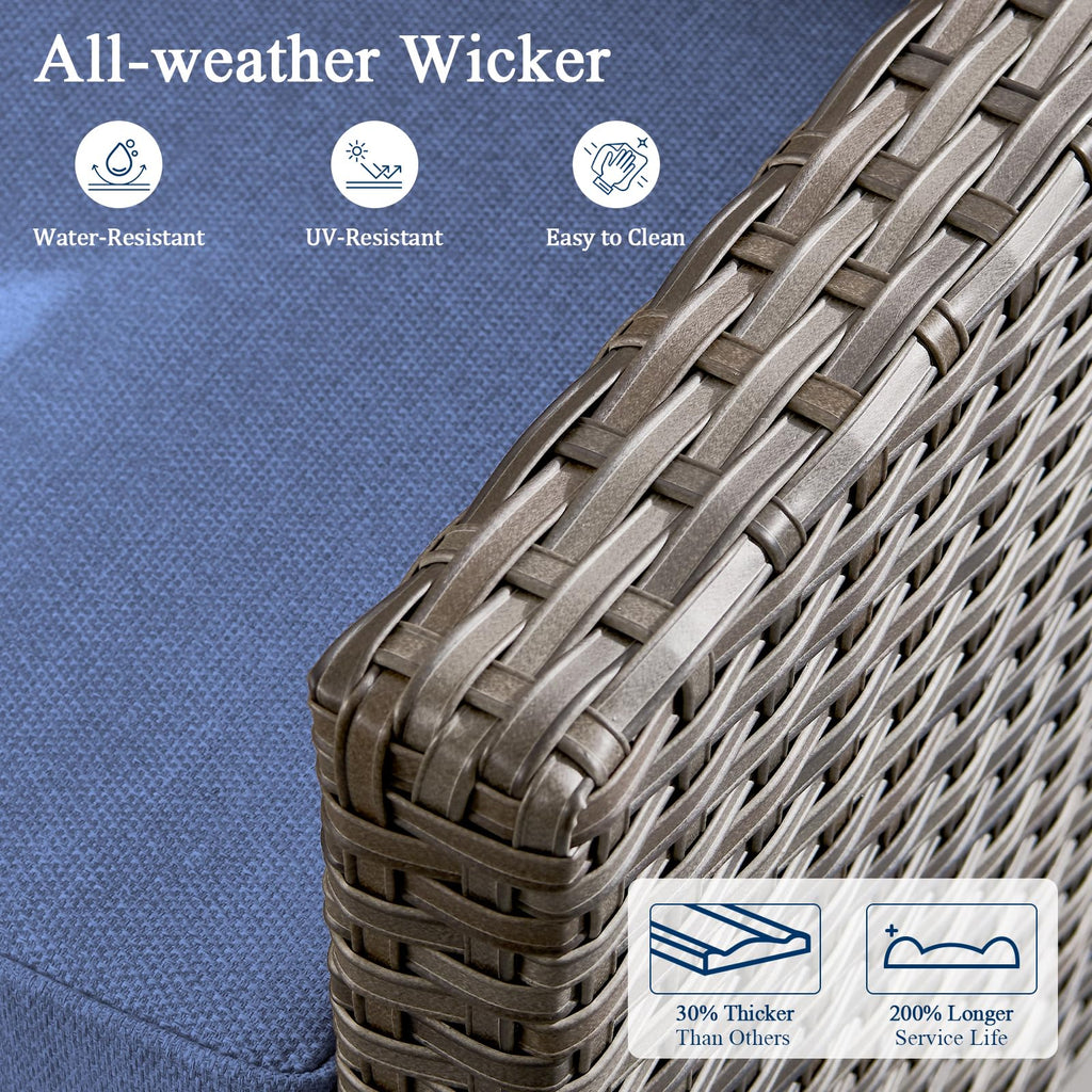 3 Pieces All Weather Wicker Patio Sofa Set with 2 Footstools V68740