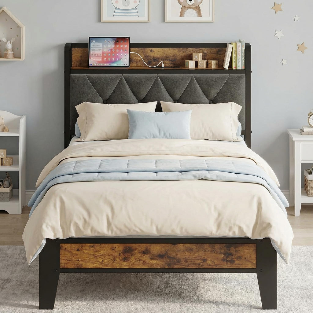 Twin Bed Frame with Storage Headboard M5362