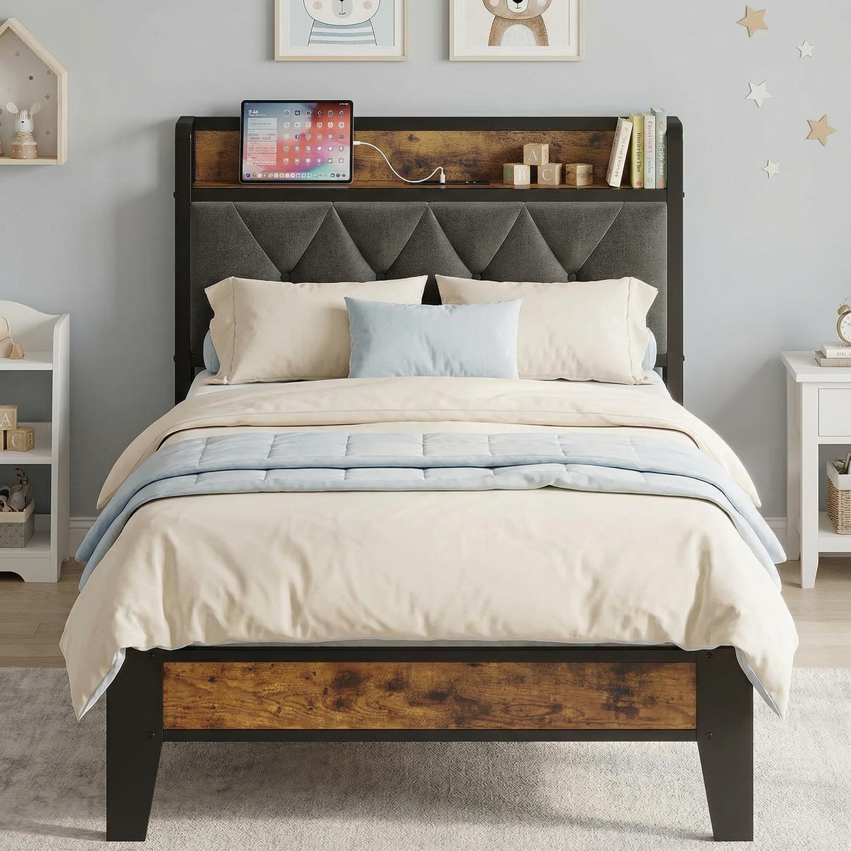 Twin Bed Frame with Storage Headboard M5362
