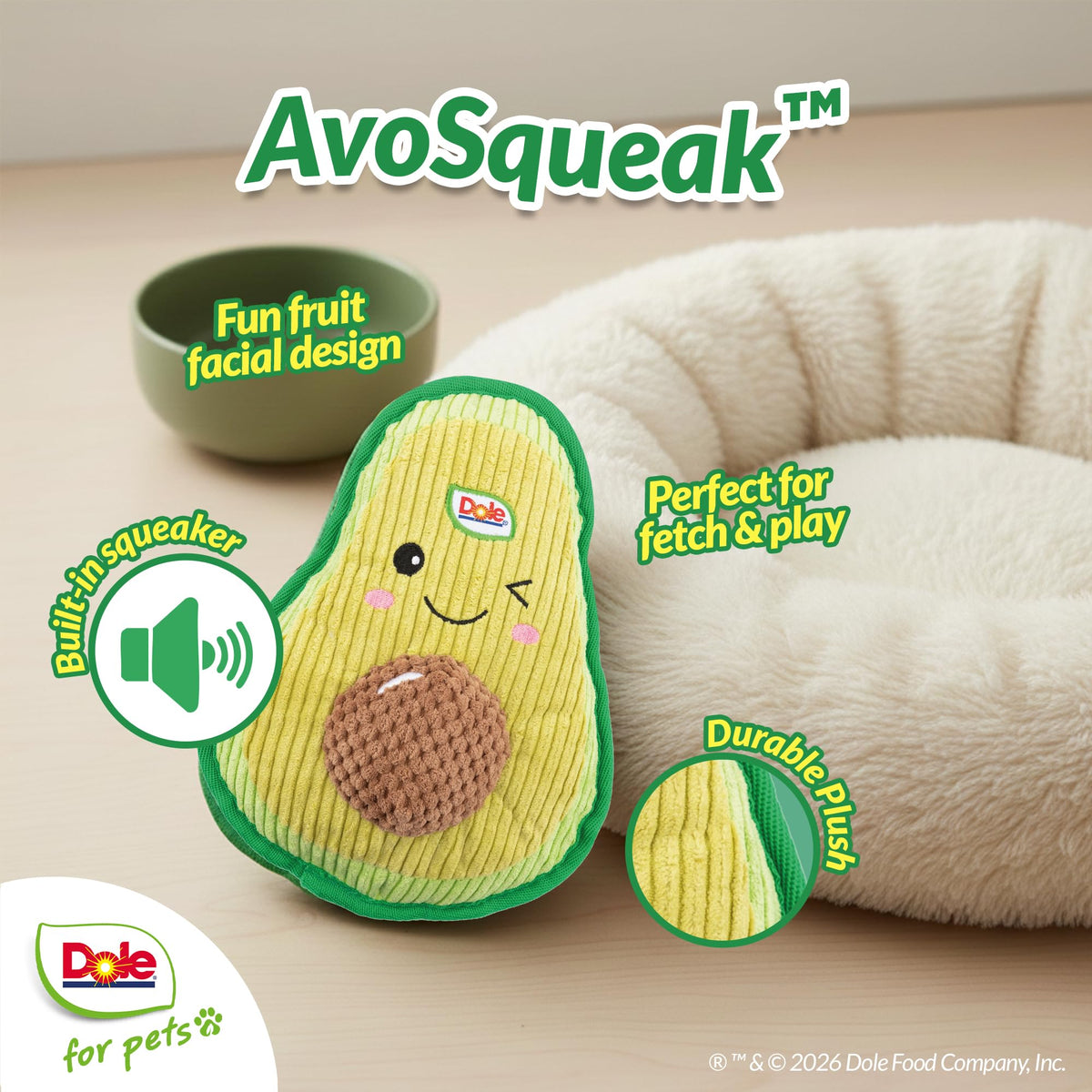 Squeaky Plush Avocado Dog Toys H75926