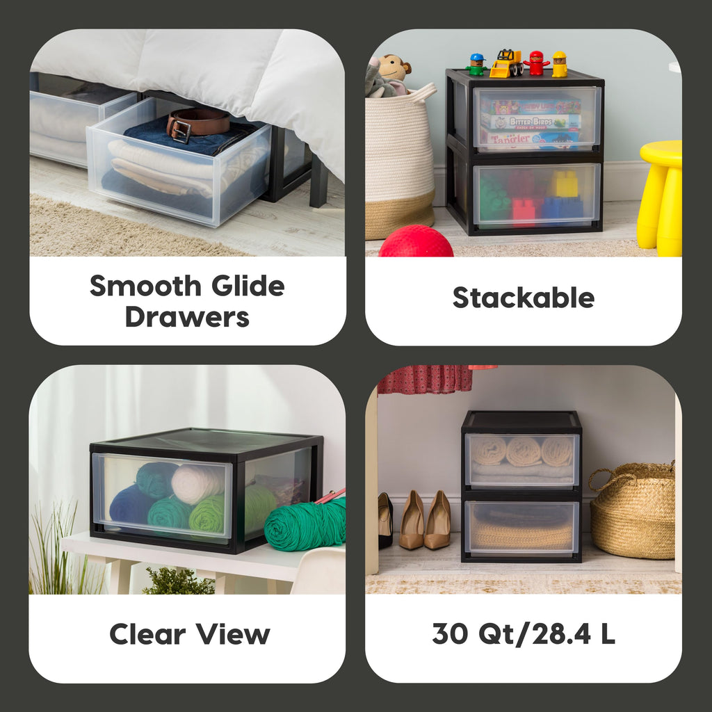 2-Pack 30 Qt. Black Stacking Drawer Organizer L395337