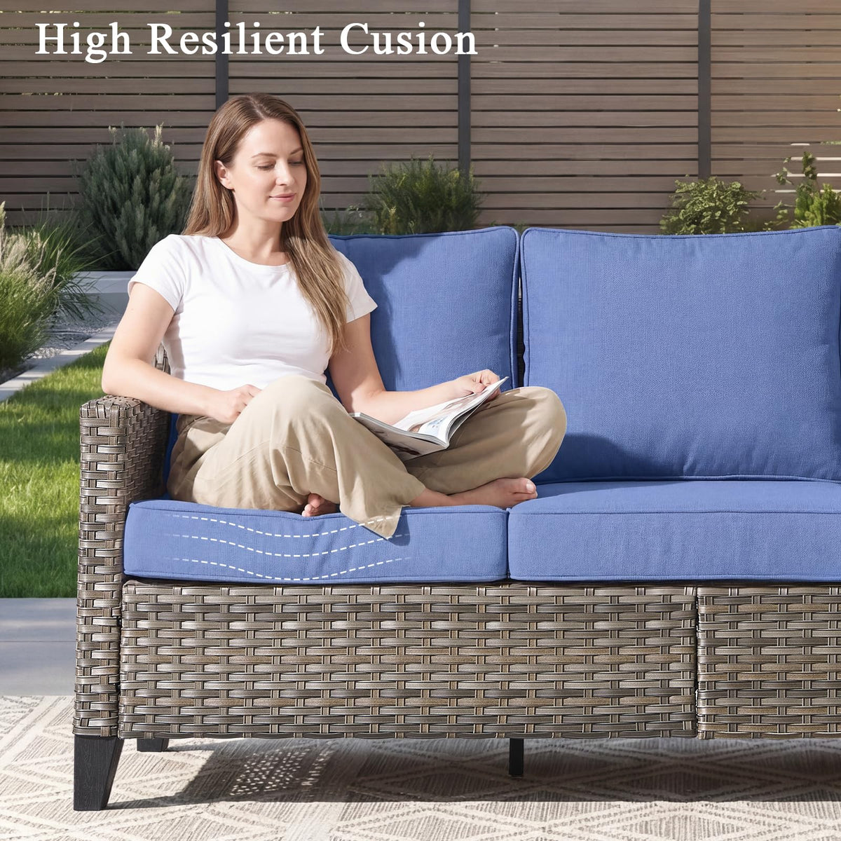 3 Pieces All Weather Wicker Patio Sofa Set with 2 Footstools V68740