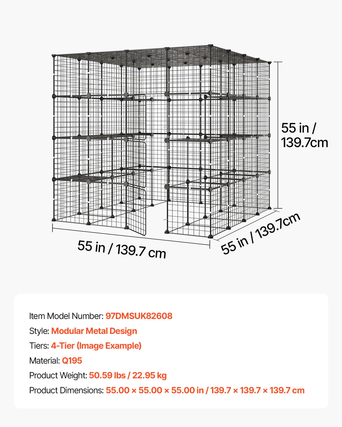 4-Tier Metal Wire Cat Cage with 3 Doors J118590