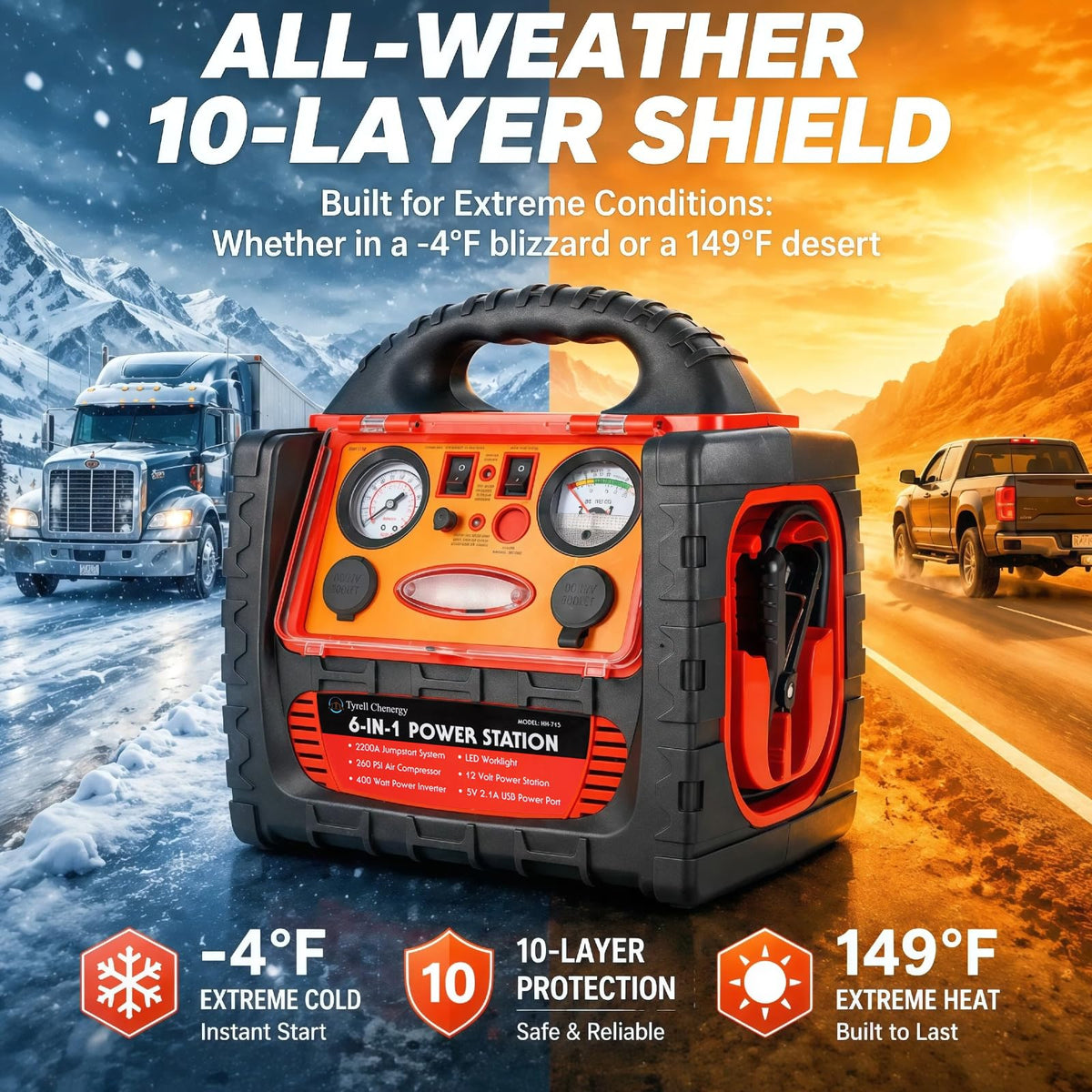2200 Amp Car Jump Starter with Air Compressor S827