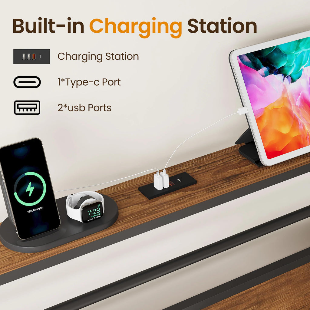 Twin Bed Frame with LED Lights & Charging Station I1687