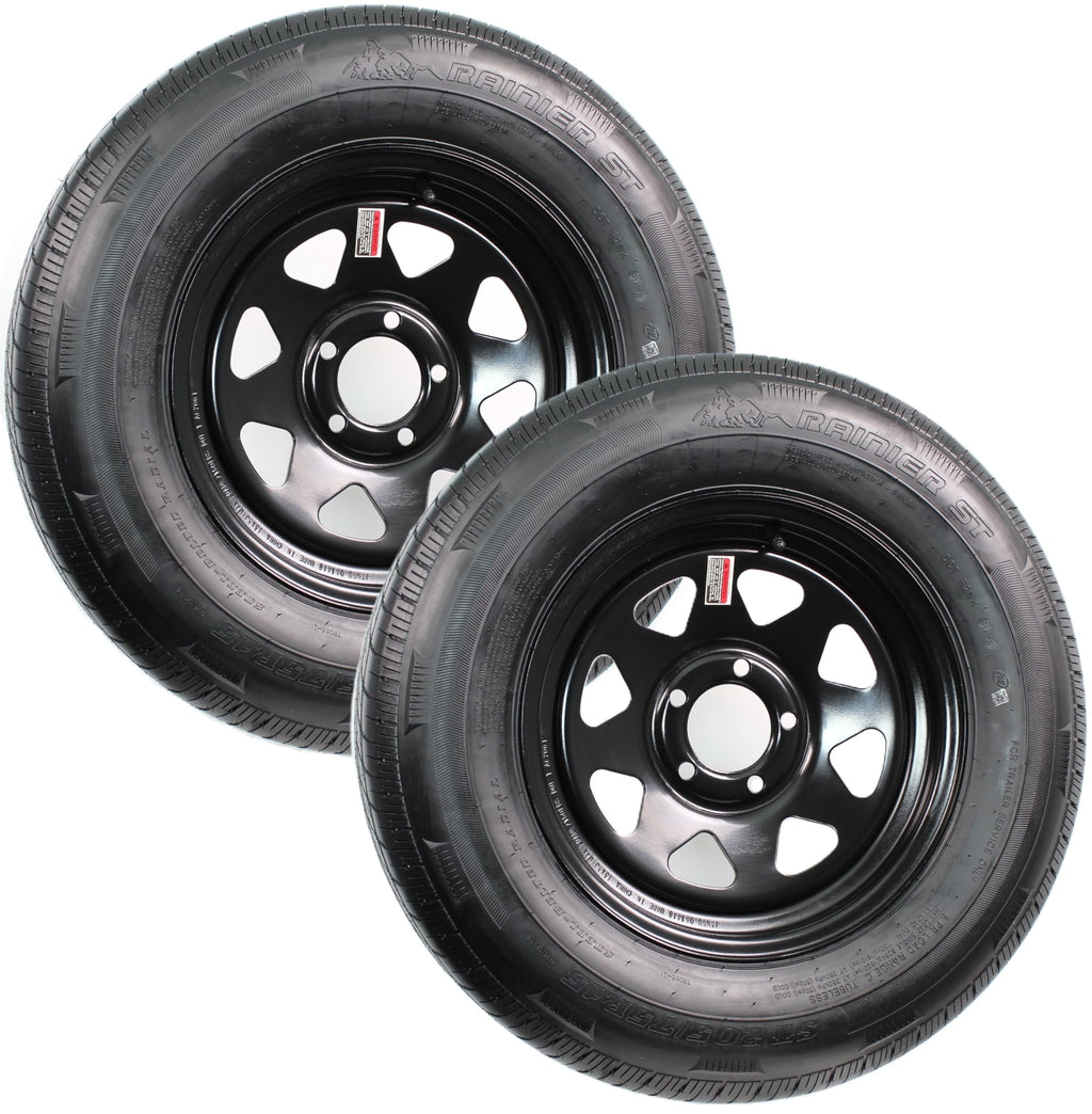 2-Pack Radial Trailer Tire Rim Assembly ST205/75R15 Load D 5 Lug M3737