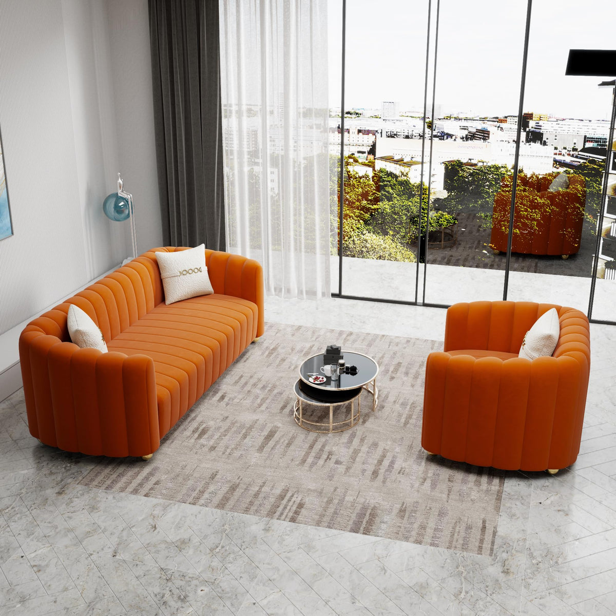 Orange Velvet 2-Piece Sofa H74606