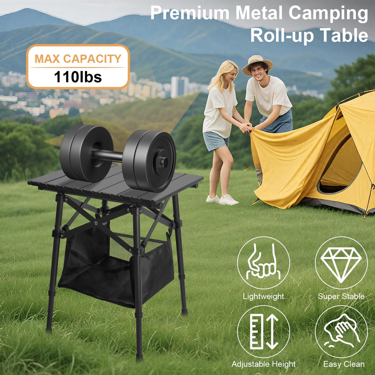 Folding Camping Side Table, Adjustable Height P637260