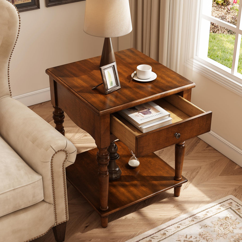 Solid Wood End Table with Drawer P1268
