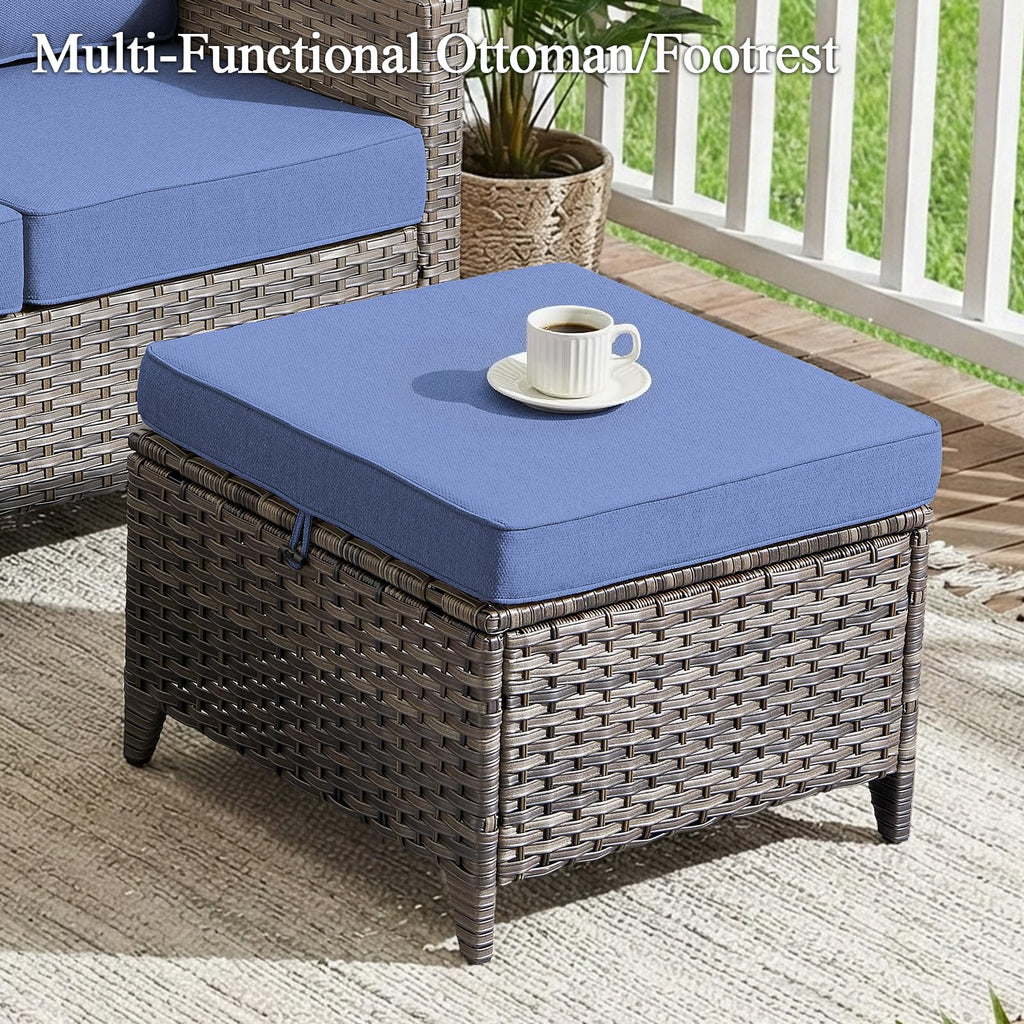 3 Pieces All Weather Wicker Patio Sofa Set with 2 Footstools V68740