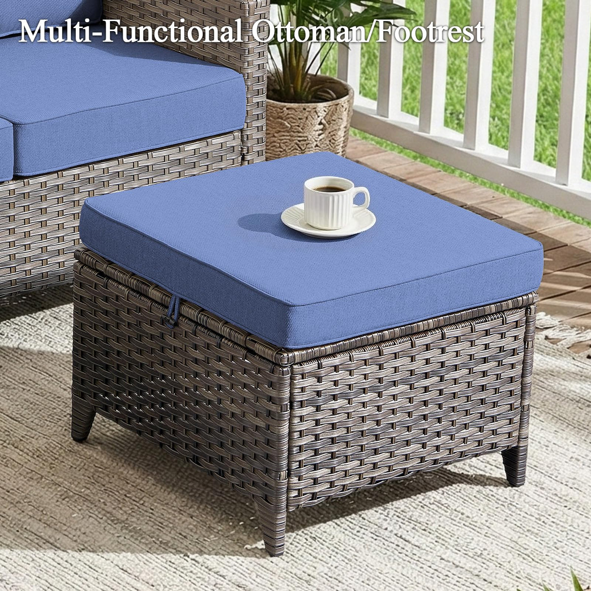 3 Pieces All Weather Wicker Patio Sofa Set with 2 Footstools V68740