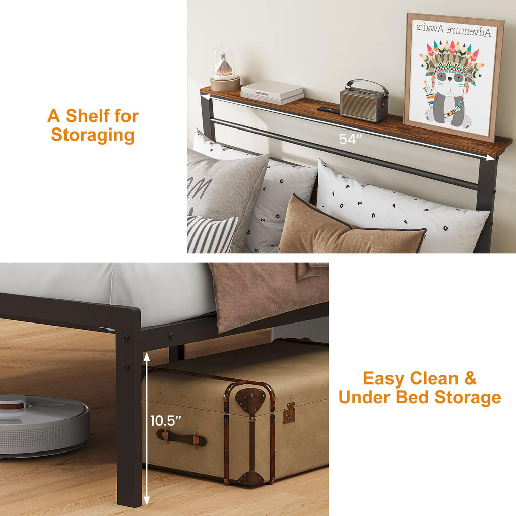 Twin Bed Frame with LED Lights & Charging Station I1687
