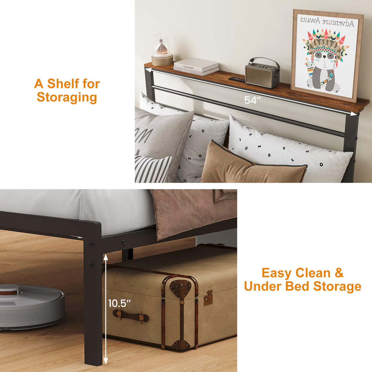 Twin Bed Frame with LED Lights & Charging Station I1687