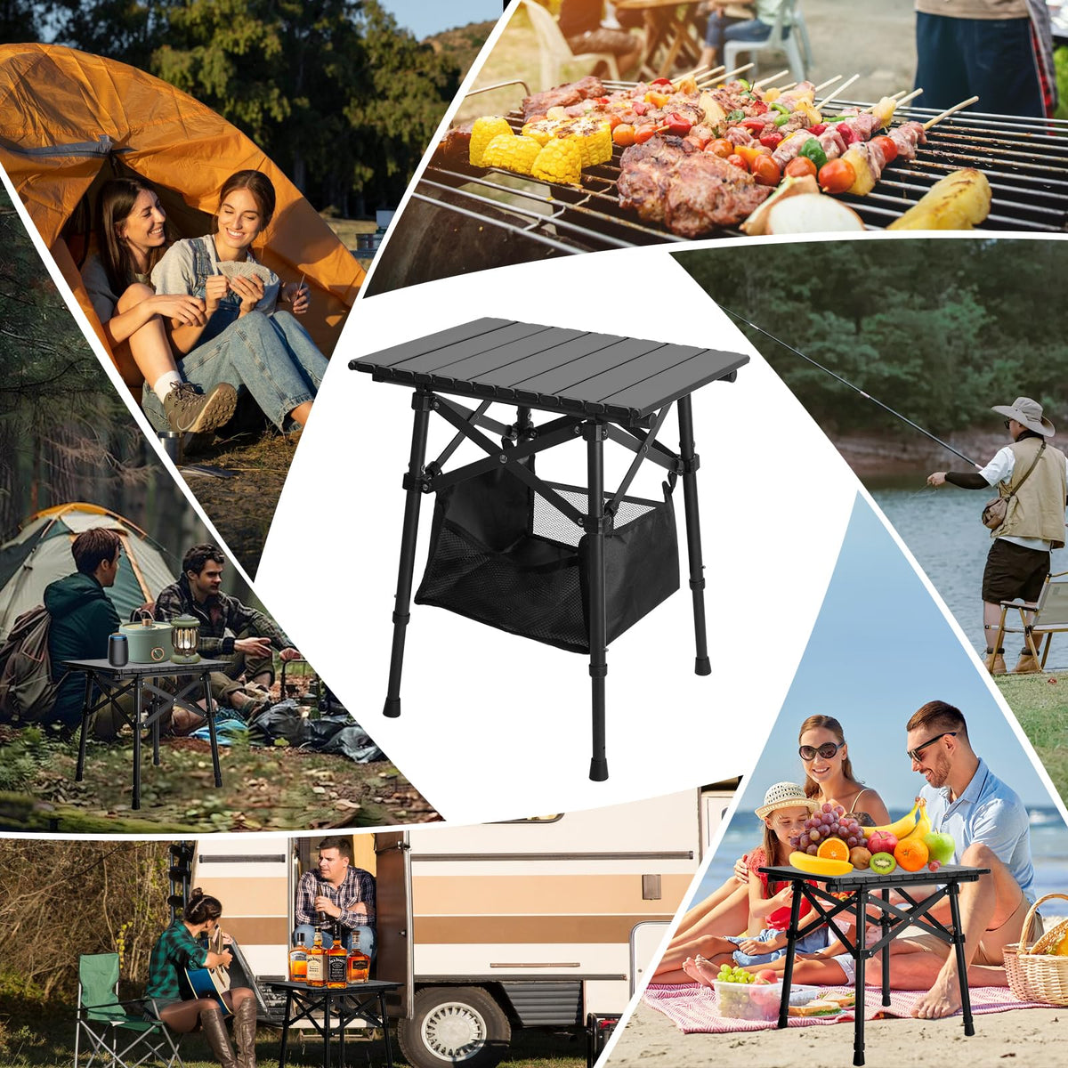 Folding Camping Side Table, Adjustable Height P637260