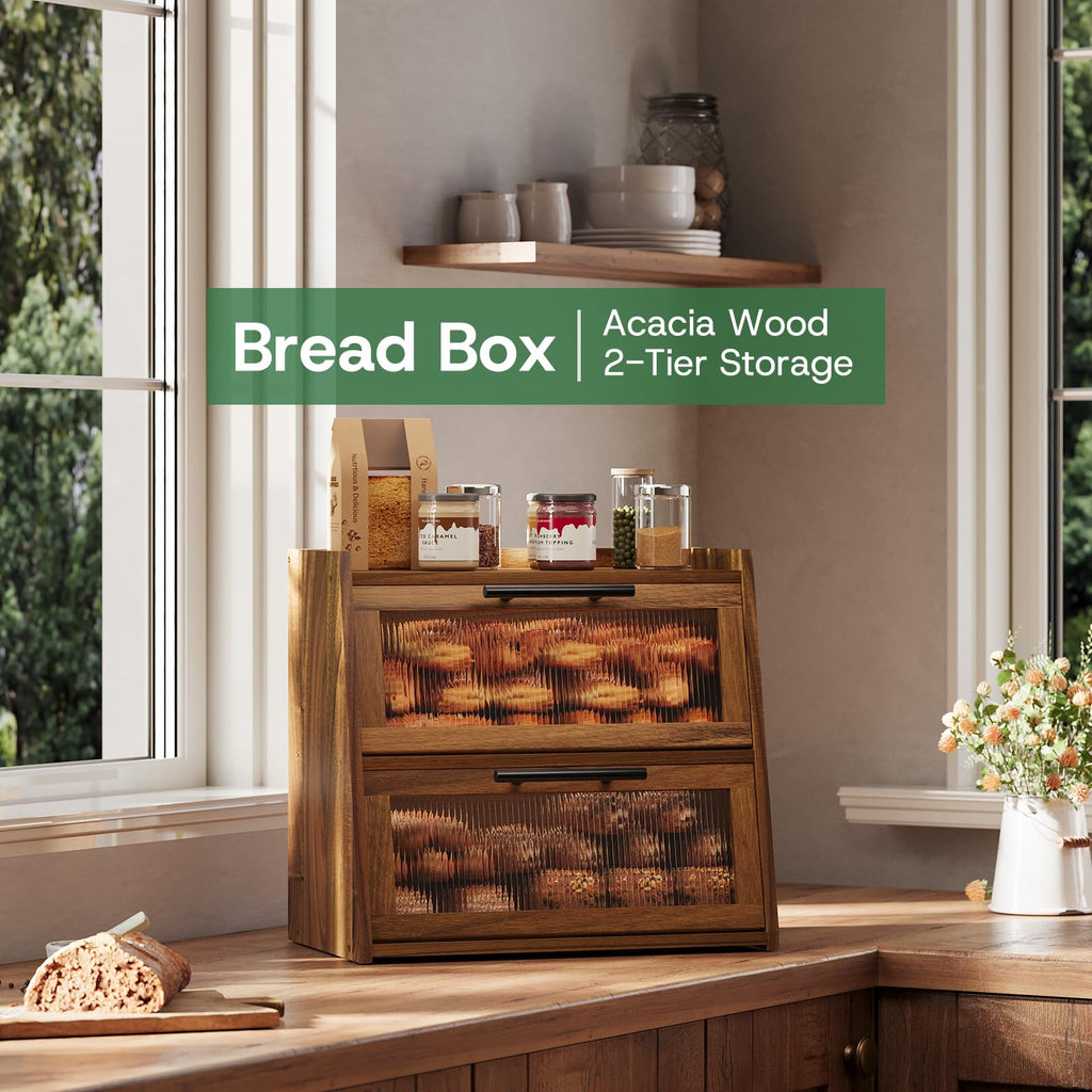 Acacia Wood 2-Layer Bread Box J420